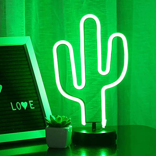 ENUOLI Green Cactus señales de neón con la base de LED de luz de neón de la batería USB 3-AA Desarrollado luz para Artículos de fiesta niñas de habitaciones Decoración de accesorios para regalos de d