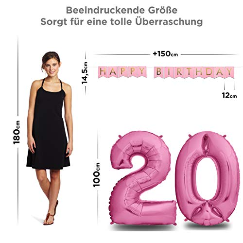 envami Globos de Cumpleãnos 20 Rosas I 101 CM Globo 20 Años + Happy Birthday Guirnalda I Globo Numero 20 I Decoracion 20 Cumpleaños Mujer I Globos Numeros Gigantes para Fiestas I Vuelan con Helio