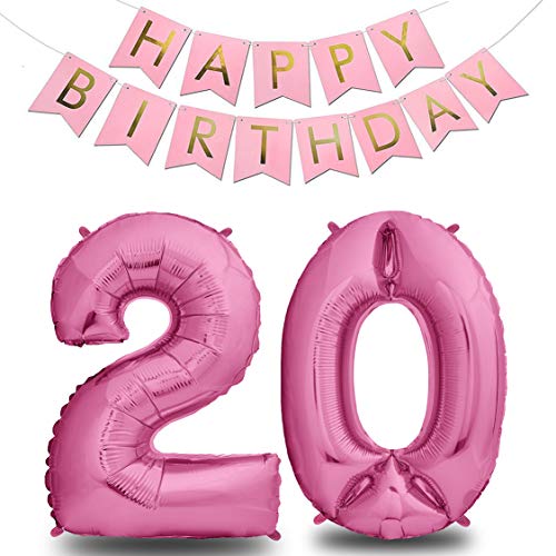 envami Globos de Cumpleãnos 20 Rosas I 101 CM Globo 20 Años + Happy Birthday Guirnalda I Globo Numero 20 I Decoracion 20 Cumpleaños Mujer I Globos Numeros Gigantes para Fiestas I Vuelan con Helio