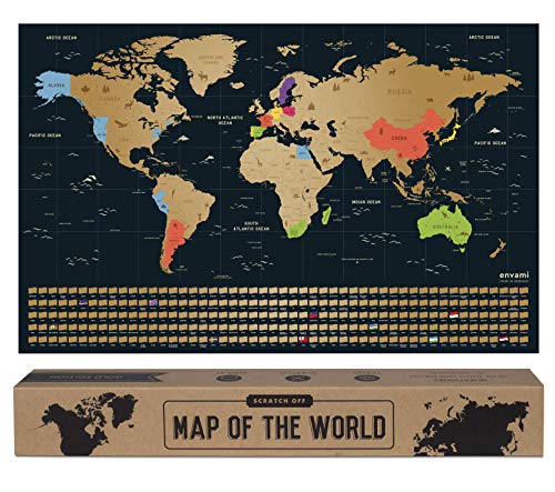 envami Mapa Mundi Rascar I Mapas del Mundo para Marcar Viajes I 68 X 43 CM I Oro I Scratch Off Travel Map