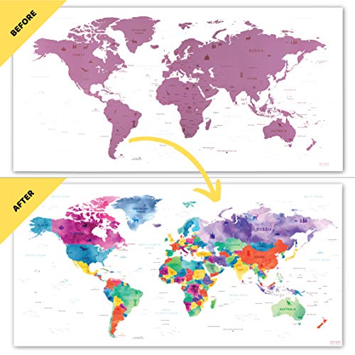 envami Mapa Mundi Rascar I Mapas del Mundo para Marcar Viajes I 80 X 40 CM I Rosa I Scratch Off Travel Map