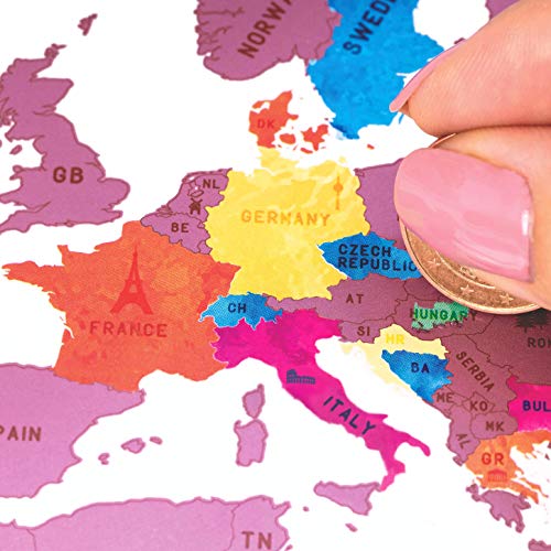 envami Mapa Mundi Rascar I Mapas del Mundo para Marcar Viajes I 80 X 40 CM I Rosa I Scratch Off Travel Map