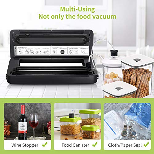 Envasadora al Vacío 4 en 1 Bonsenkitchen para Uso Doméstico y Comercial, 140W, Máquina Selladora al Vacio Alimentos Secos y Húmedos, Incluyendo Rollo de Vacio 28 x 300 cm y Bolsas 10, Plata, VS3801