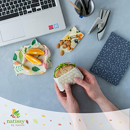 Envoltorio Cera de Abeja para Alimentos, Set de 6 Beeswax Wrap Natural de Tela, Papel Bocadillo Reutilizable, Cubiertas Lavables para Cuenco Ecológicas, Zero Waste Alternativa, para Queso, Fruta y Pan