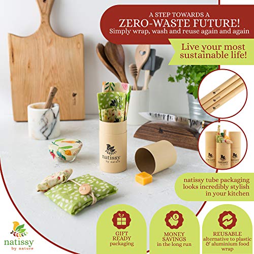 Envoltorio Cera de Abeja para Alimentos, Set de 6 Beeswax Wrap Natural de Tela, Papel Bocadillo Reutilizable, Cubiertas Lavables para Cuenco Ecológicas, Zero Waste Alternativa, para Queso, Fruta y Pan