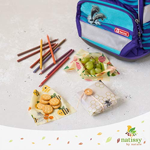 Envoltorio Cera de Abeja para Alimentos, Set de 6 Beeswax Wrap Natural de Tela, Papel Bocadillo Reutilizable, Cubiertas Lavables para Cuenco Ecológicas, Zero Waste Alternativa, para Queso, Fruta y Pan