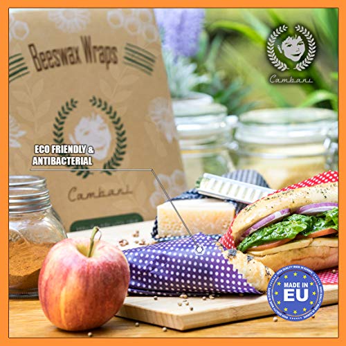 Envoltorios De Alimentos De Cera De Abejas 8 Paquetes Hecho a mano en Europa por Cambani (2 Pequeño 2 Mediano 2 Grande 2 Extra Grande)