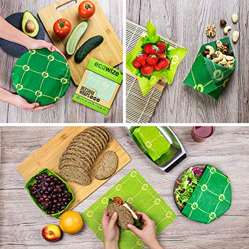 Envoltorios de Cera de Abeja para Alimentos - Set de 5 Envoltorios Reutilizables, Ecológicos, Seguros y Naturales: 1 Pequeño, 3 Medianos y 1 Grande - Envuelve Comida, Reduce Desechos y Ahorra Dinero