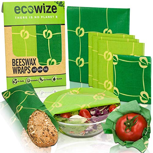 Envoltorios de Cera de Abeja para Alimentos - Set de 5 Envoltorios Reutilizables, Ecológicos, Seguros y Naturales: 1 Pequeño, 3 Medianos y 1 Grande - Envuelve Comida, Reduce Desechos y Ahorra Dinero