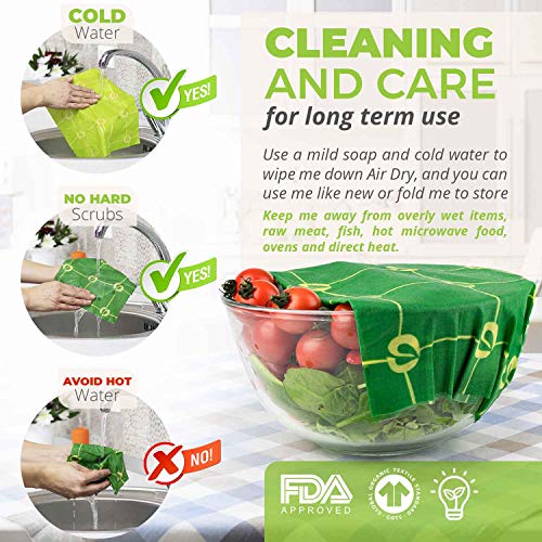 Envoltorios de Cera de Abeja para Alimentos - Set de 5 Envoltorios Reutilizables, Ecológicos, Seguros y Naturales: 1 Pequeño, 3 Medianos y 1 Grande - Envuelve Comida, Reduce Desechos y Ahorra Dinero