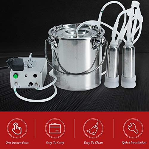 EnweGey Ordeñadora Eléctrica, Extractor de Leche Automático Portátil con Función Automática de Parada de Leche, Capacidad de 5 litros, Ordeñadora Pulsación Vacío para Bovinos y Ovinos,For Cattle