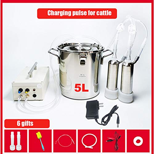 EnweGey Ordeñadora EléctricaOrdeñadora, Ordeñadora Eléctrica para Cabras Cabeza Doble Portátil con Lata Cargar, Extractor de Leche para el Hogar Granja a Pequeña Escala (5L),For Cattle,Charge