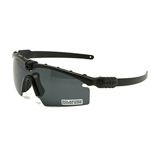 EnzoDate Gafas de Sol polarizadas Gafas de Militares del ejército los Hombres Frame 3/4 Lente Agencia de Juego de Guerra eyeshields(Negro, polarizado 4 Lentes)