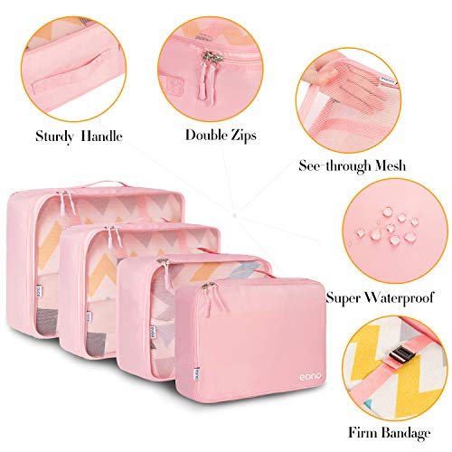 Eono by Amazon - 8 Set Cubos de Embalaje, Organizadores para Maletas, Travel Packing Cubes, Equipaje de Viaje Organizadores, con Bolsa de Zapatos, Bolsa de Cosméticos y Bolsa de Lavandería, Rosado