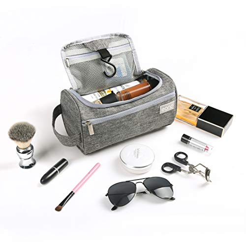 Eono by Amazon - Bolsas de Aseo Neceser Avion Unisexo Neceseres de Viaje Toiletry Bag Neceser Maquillaje con Gancho para Colgar Bolsa de Cosmético Impermeable Organizador de Viaje, Gris