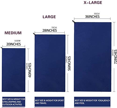 Eono by Amazon - Toalla de Microfibra para Llevar al Gimnasio, a la Playa, de Camping, de Viaje, de Natacion, o de Vacaciones. Secado rápido, Superabsorbente, Ultracompacta, Azul Real-140x70cm