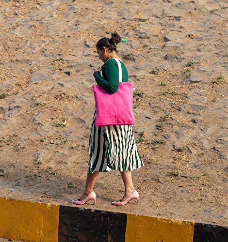 Eono Women's Tote Bags, Reusable Shopping Bags, Recycled Cotton Grocery Bags, Gift Tote Bag, Beach Bag, Book Bag | Rosado | Pack of 2 | 0407