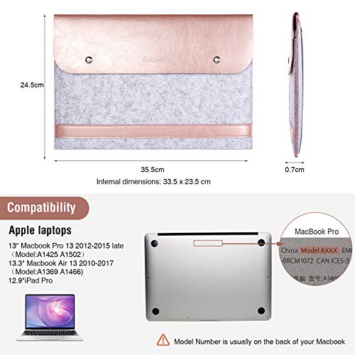 EooCoo Funda Portátil Compatible con 2010-2017 Old MacBook Air 13 A1369 A1466, Old Macbook Pro 13 A1504 A1425, Laptop Sleeve con Cuero de Microfibra - Oro Rosa
