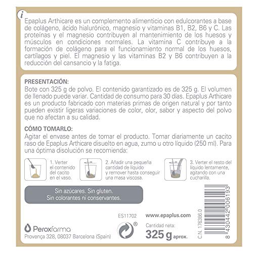Epaplus Articulaciones Colágeno + Ácido Hialurónico + Magnesio- 30 Días(325gramos, sabor vainilla)