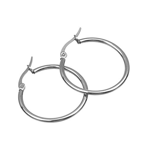 Epoch World 6 Pares de Acero Inoxidable Pendientes Aro Mujer Redondo Pendientes Plata Set 6 Tamaños 15mm-60mm