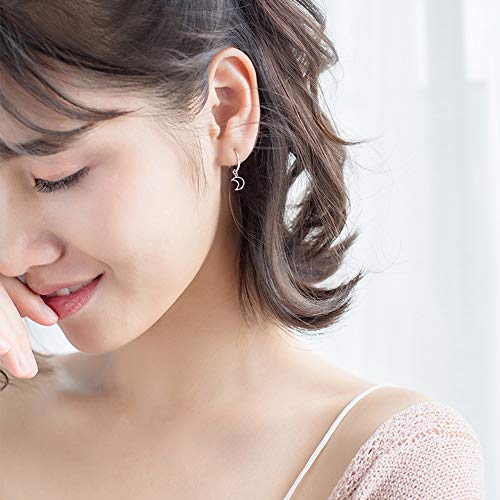 Epoch World Pendientes de Plata de Ley 925 Pendientes Aro con Colgante de Luna y Estrella Redondos Pendientes de aro Diámetro 16 mm Pequeños Pendientes para Mujer Niña