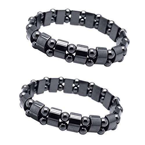 EQLEF Pulsera magnética de hematites 2 piezas para hombre/mujer Hematita Metal pulseras de terapia magnética