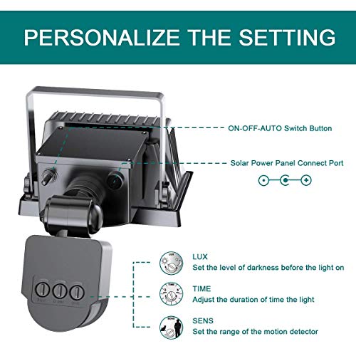 ERAY Luz Solar Exterior, Lámpara Solar 100 Leds con Sensor de Movimiento, Panel Solar Separado/ 700 Lúmenes/ IP44 Impermeable/ 2200mAh Batería Recargable, Luz de Seguridad para Jardín, Patio, Camino