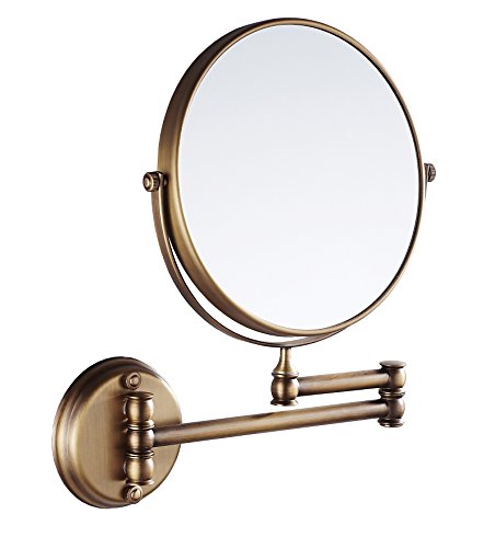 Eridanus Espejo de Maquillaje de Aumento de Pared, Espejo Cosmético 1X y 3X Ampliación de Doble Cara Giratoria de 360°para Baño Espejo Tocador Extensible, Bronce