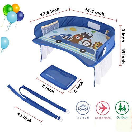 Erlsig Bandeja de Viaje para Asiento de Coche, Organizador para niños y niños, con Soporte para Tableta, Resistente al Agua y Plegable (Azul)
