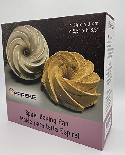 Erreke – Molde para Tartas, Antiadherente, Hecho con Aluminio Fundido Muy Resistente, Color Oro Rosa, 24x24x10cm, Forma de Espiral.