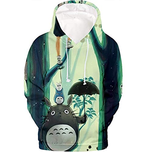 ESACLM Unisexo Sudadera con Capucha 3D Impreso Anime My Neighbor Totoro Camisa de Entrenamiento Largo Manga Encapuchado Camisa de Entrenamiento,XXL