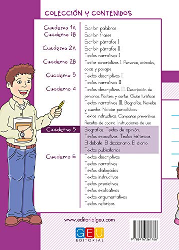 Escribir es divertido si sabes como. Cuaderno 5 / Editorial GEU / 5º Primaria / Mejora la composición escrita / Recomendado como repaso (Niños de 10 a 11 años)