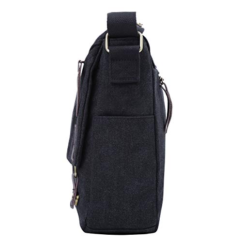 Eshow Bolso Bandolera Hombro Tela de Lona para Hombres Mensajero Viaje Casual Negocio Color Negro