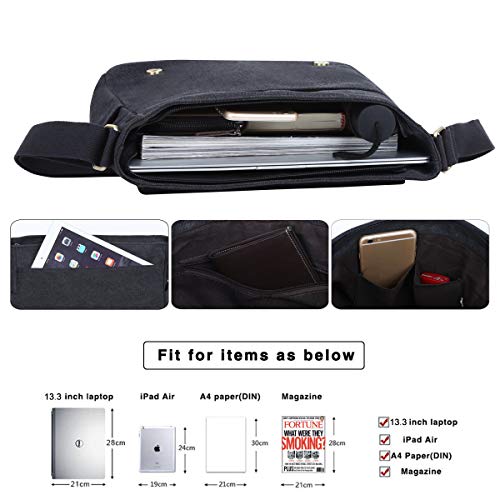 Eshow Bolso Bandolera Hombro Tela de Lona para Hombres Mensajero Viaje Casual Negocio Color Negro