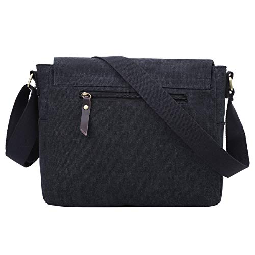 Eshow Bolso Bandolera Hombro Tela de Lona para Hombres Mensajero Viaje Casual Negocio Color Negro