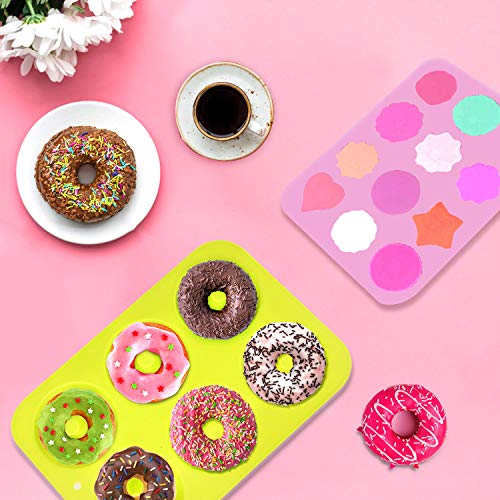 ESHUNQI Moldes de Silicona Donut, 5pcs Juego de Molde de Silicona Donut/Molde de Pastel de gofres Y moldes para Hornear Pasteles de Varias Formas