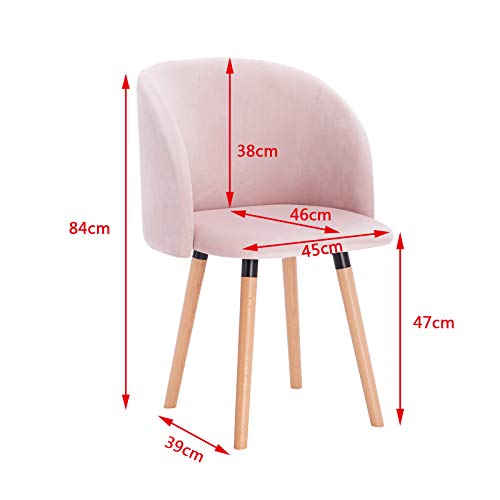 eSituro Pack de 2 Silla de Comedor Muebles Cocina Diseno Nórdico con Reposabrazos Silla Tapizada Madera Sillas Comedor Terciopelo Rosa