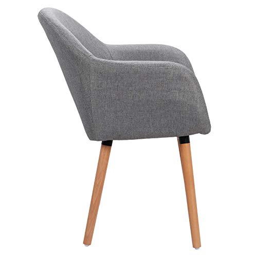 eSituro Silla de Comedor Silla Cocina Madera Pack 2 Taburete con Asiento Tapizado Nórdica Estilo Silla Diseño Moderno con Respaldo Lino Gris Claro