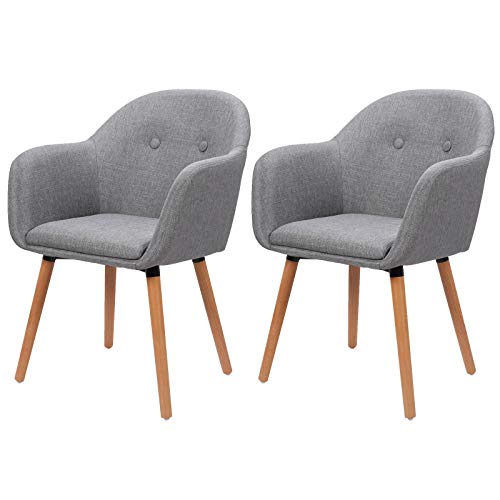 eSituro Silla de Comedor Silla Cocina Madera Pack 2 Taburete con Asiento Tapizado Nórdica Estilo Silla Diseño Moderno con Respaldo Lino Gris Claro