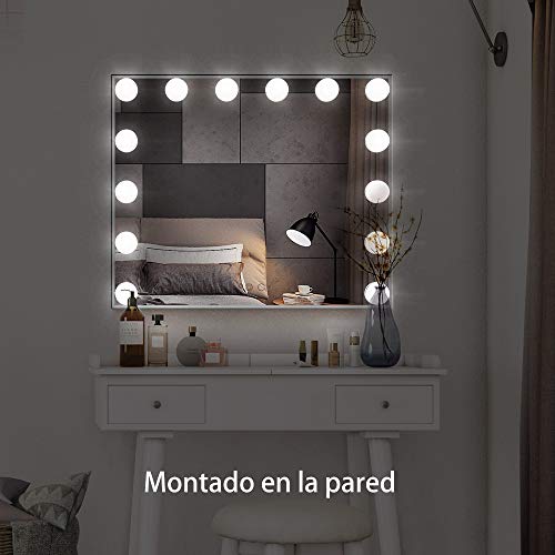 Espejo de cortesía iluminado con 14 bombillas LED Luces reemplazables, Espejos de maquillaje de estilo hollywoodense con diseño de control táctil, Tableros o Espejos de vanidad montados en la pared
