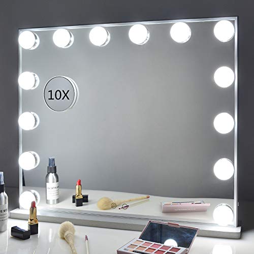 Espejo de cortesía iluminado con 14 bombillas LED Luces reemplazables, Espejos de maquillaje de estilo hollywoodense con diseño de control táctil, Tableros o Espejos de vanidad montados en la pared
