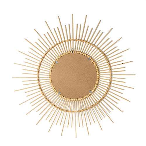 Espejo de pared decorativo redondo Hula, ratán natural, estilo étnico & boho chic, nórdico, bonito y moderno, ligero, para pasillo baño o entrada, ratan, color natural, 86x86x2 cm.