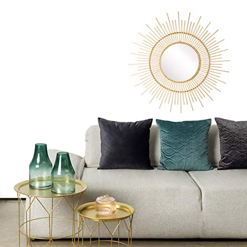 Espejo de pared decorativo redondo Hula, ratán natural, estilo étnico & boho chic, nórdico, bonito y moderno, ligero, para pasillo baño o entrada, ratan, color natural, 86x86x2 cm.