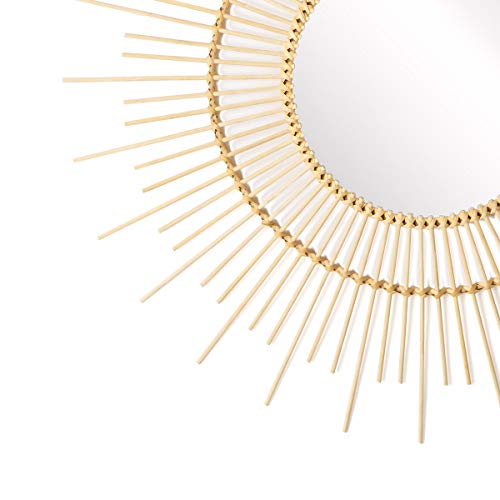 Espejo de pared decorativo redondo Hula, ratán natural, estilo étnico & boho chic, nórdico, bonito y moderno, ligero, para pasillo baño o entrada, ratan, color natural, 86x86x2 cm.