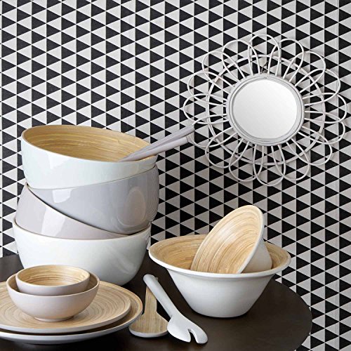 Espejo de pared decorativo redondo Kahala, ratán natural, estilo étnico & boho chic, nórdico, bonito y moderno, ligero, para pasillo baño o entrada, ratán, color blanco, 35x35x3 cm.