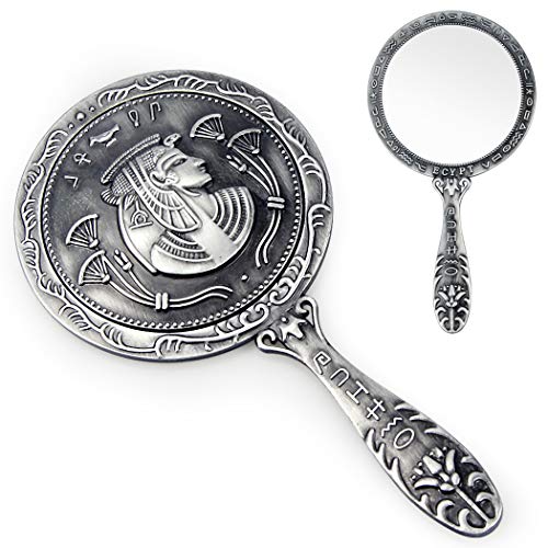 Espejo Maquillaje - Orime Espejo de Mano con Estilo Egipcio en Relieve de Metal - Ideas de Regalos para Bodas, Regalo San Valentín, Regalos Cumpleaños, Regalo Aniversario(13,5 x 7,1cm)
