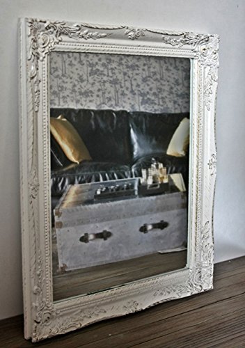 Espejo rectangular de pared en blanco de la antigüedad con pátina de 37 x 47 cm | Espejo barroco de madera | campo de estilo como espejos de baño | Maquillaje espejo y espejo de cortesía para la casa de campo