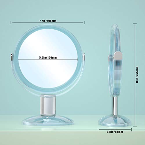 Espejo Tocador, Espejo Aumento con 1x / 7x, Espejo Maquillaje Giratorio de 360, Espejo de Mesa Independiente con Estilo de Cristal, Beautifive
