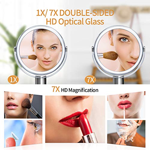 Espejo Tocador, Espejo Aumento con 1x / 7x, Espejo Maquillaje Giratorio de 360, Espejo de Mesa Independiente con Estilo de Cristal, Beautifive