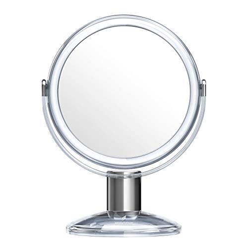Espejo Tocador, Espejo Aumento con 1x / 7x, Espejo Maquillaje Giratorio de 360, Espejo de Mesa Independiente con Estilo de Cristal, Beautifive
